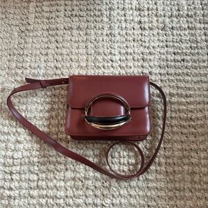 Chloe Women’s Leather Crossbody Bag in Burgundy with Gold Accent
